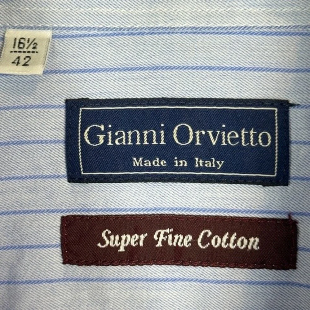 Gianni Orvietto Blue Pinstripe Shirt 16.5/42